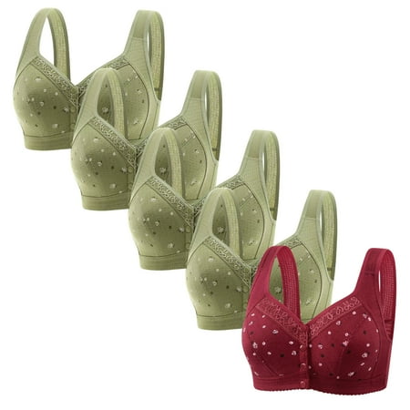 Tao Tao Women Daisy Bra Convenient Front Close Button Bras Push Up Bra For Seniors Comfort Cotton Bras No Underwire Underwear 5 Pack Green 4XL