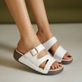 thumbnail image 4 of HomeDM Women's Wedge Sandals Summer Flatform Comfort Plantar Slip On Sandals for Beach Travel, White Size 7, 4 of 8