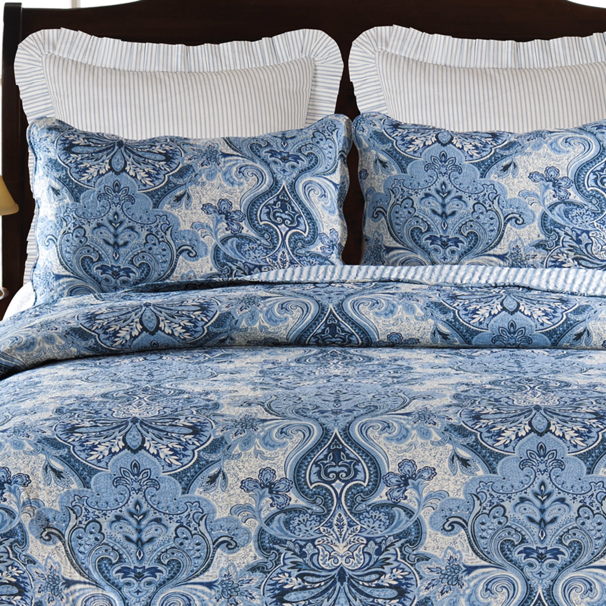 Navy Damask Floral Vintage Full/Queen Bed Quilt