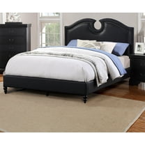 Modern Black Faux Leather Queen Size Bed Bedroom Furniture 1pc bed Plywood Pine Wood Bedframe