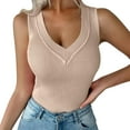 thumbnail image 2 of Tittly Vest for Women Tank Tops Womens Casual Slim Fit V Neck Ribbed Knit Tanks Tops Sleeveless T Shirts Blouses T Shirts for Women Going Out Tops Beige L, 2 of 6