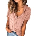 thumbnail image 2 of Camisa de mujer Blusa de gasa informal Camisa de manga corta con botones para niña, Rosa, S seitruly AP001376-16, 2 of 5