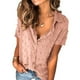 thumbnail image 2 of Camisa de mujer Jumpingount Blusa de gasa informal con botones de manga corta Rosa XXL, 2 of 5