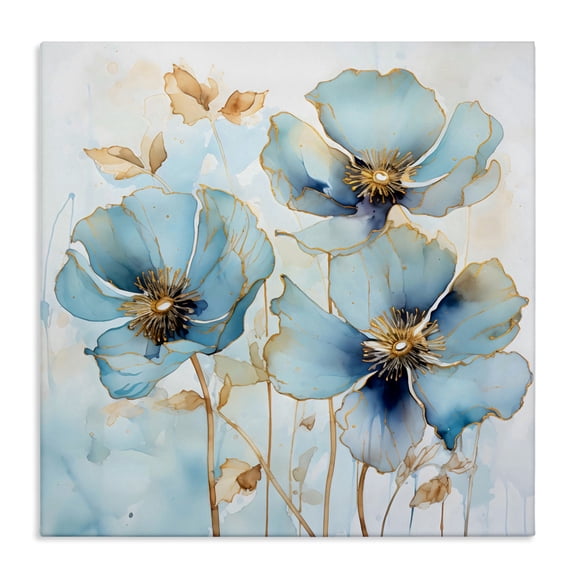 Stupell Industries Modern Sapphire And Gold Florals Canvas Art, 17 x 17, by Creative Studio