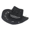 thumbnail image 4 of Sombrero de vaquero de paja Zulema Unisex con ala enrollable Negro, 4 of 8