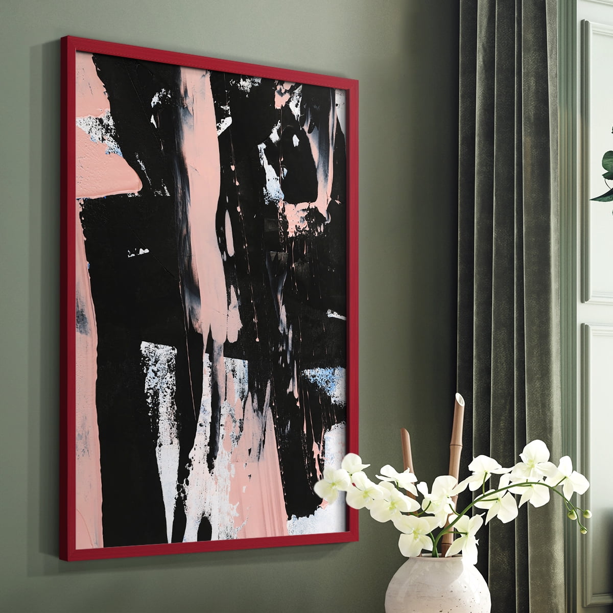 Black & Blush I Framed Print in Red Solid Wood Framed Print No Nail Hanging