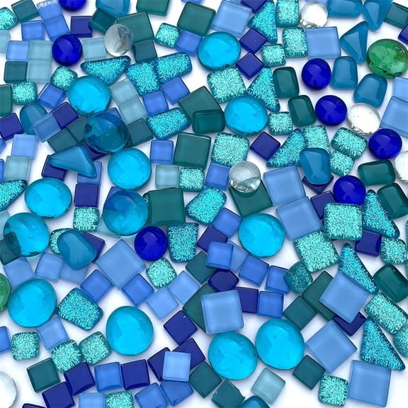 ACDANC 250G Crystal Glass Mosaic Mosaic Tile Supplies Assorted Blue Irregular Crystal Mosaic Tiles for Crafts Bulk Diy Picture Frames Handmade Jewelry Coaster Mosaic Tiles for Crafts Bulk