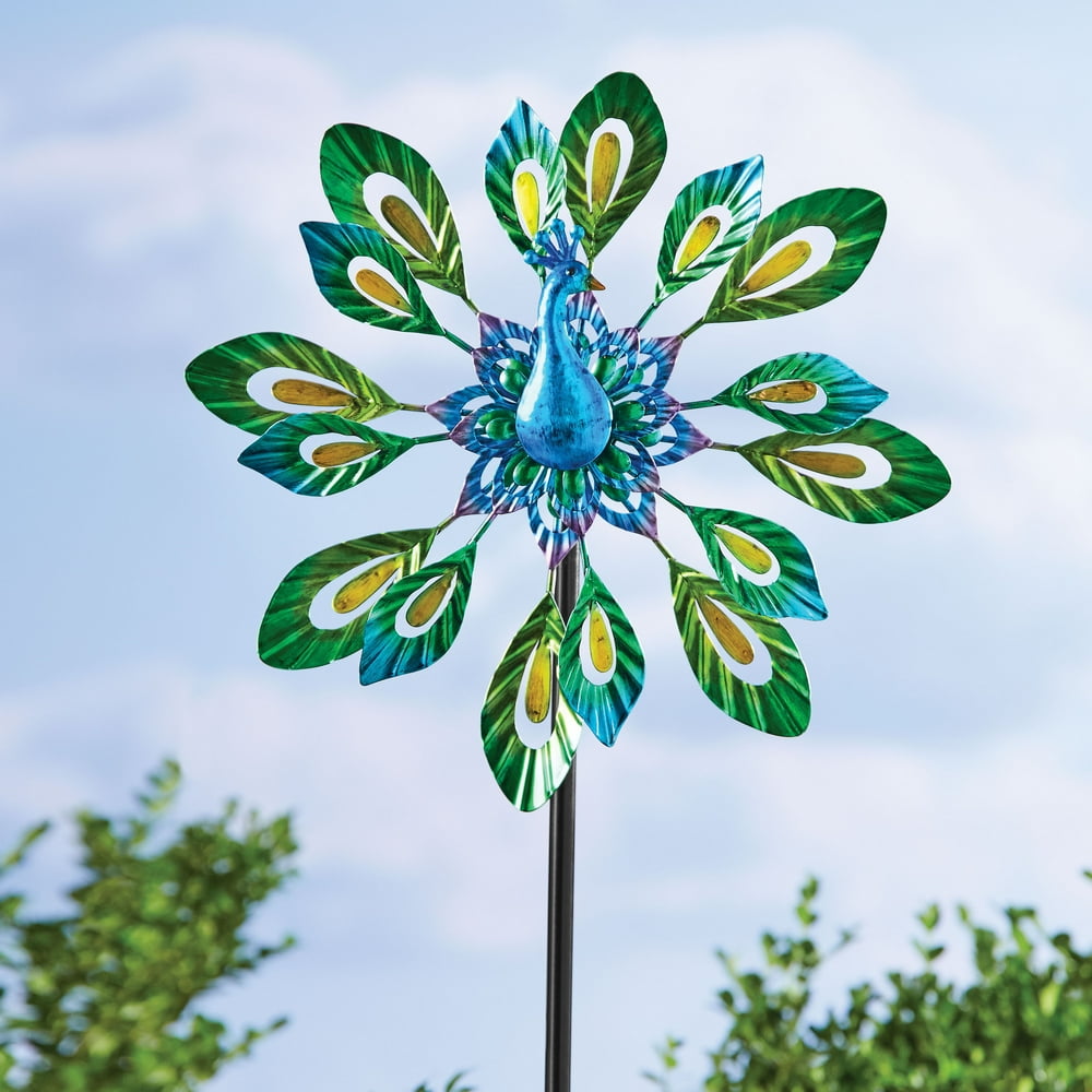 Mainstays Outdoor 51inH Green Peacock Metal Wind Spinner