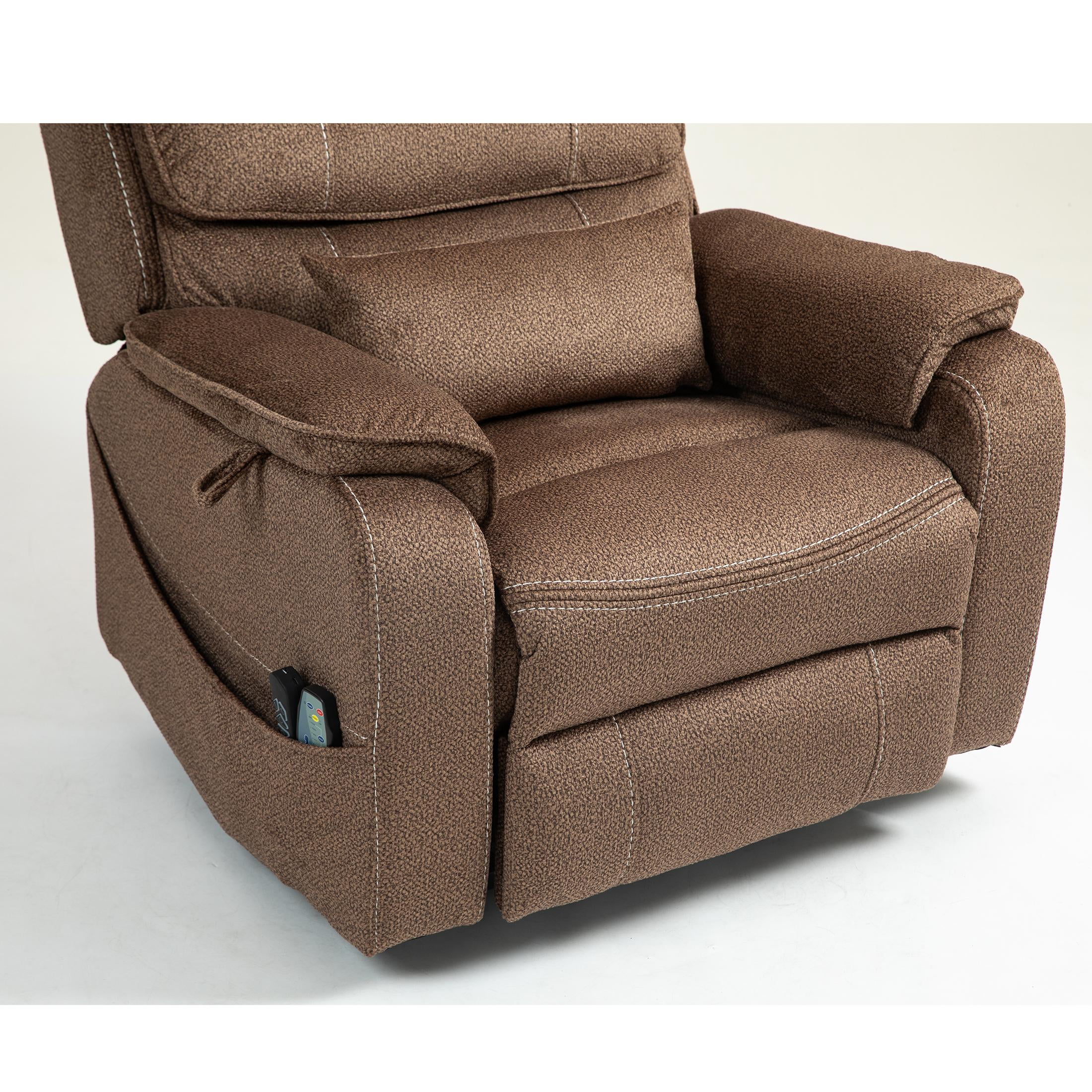 LEGAHOME Oversized Lift Recliner Chair with Wireless Phone Charging and Retractable Tray Table, 180 Degree Lying Flat Electric Power Sofa with Heat & Massage, Side Pocket, Cup Holder, Brown