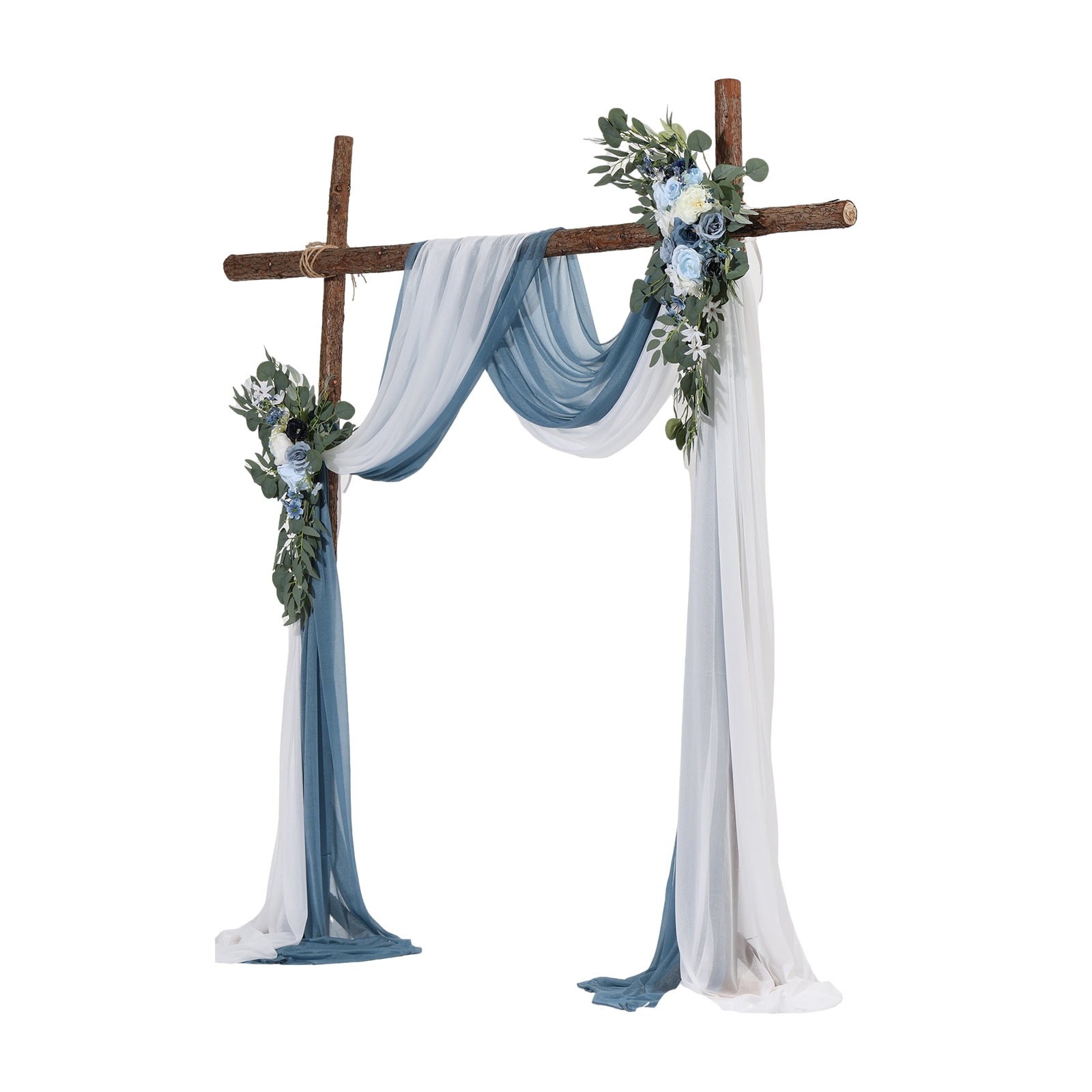 KFFKFF Faux Wedding Arch Flower Set, Azure Bridal Arch Flower and Drapery Kit (Set of 4) - Includes 2 Floral Assemblies, 2 Transparent Drapes, Ideal for Nuptial Bouquets and Reception Backdrop Decor