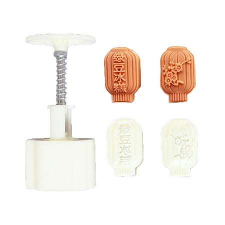 

GENEMA Mooncake Barrel Mold with 2pcs Lantern Stamps Hand Press Moon Cake Pastry Mould