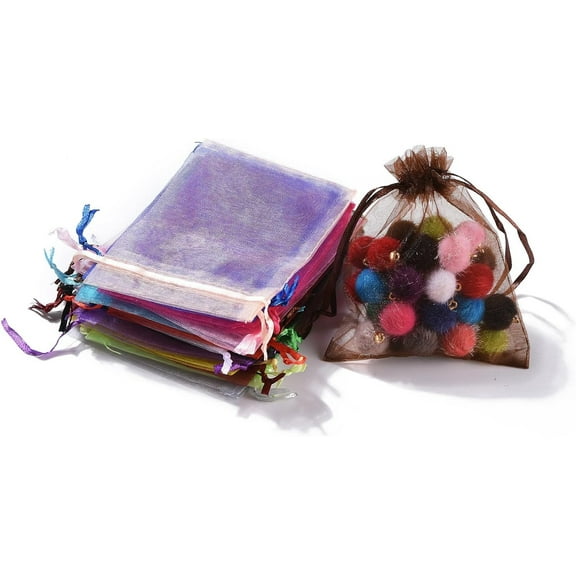 20Pc Organza Gift Bags Rectangle Jewelry Favor Pouches Mixed Color Sheer Organza Gift Bags with Drawstring DIY