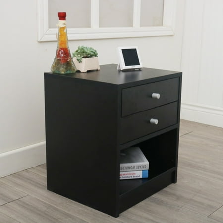 Lodge Style Bedroom Furniture Round Handle Night Stands,End Table Bedroom Furniture Bedside Shelf Nightstand Bookcase Drawer Organizer Dresser Bedside Table for Bedroom Set with Two Drawer ()