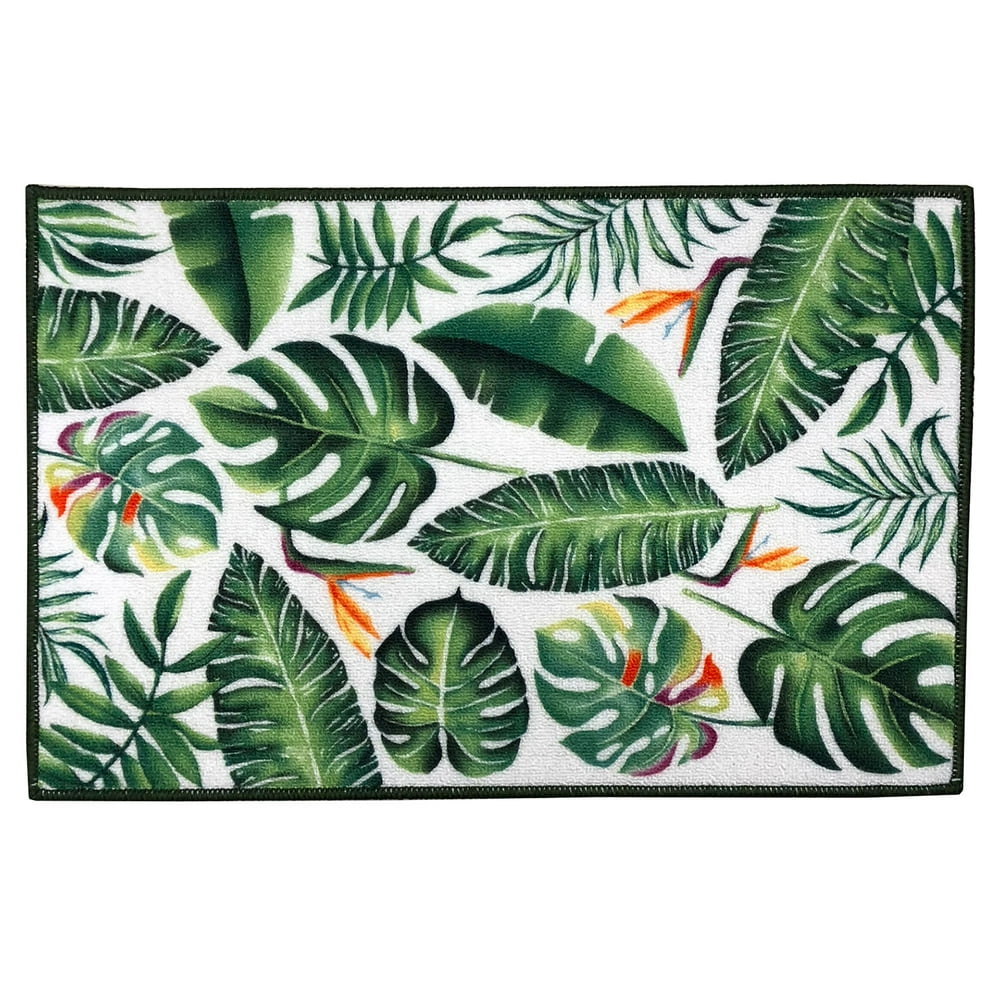 Kitchen Collection Green Leaves Kitchen Rug, Green-White, 18x28 Inches ...