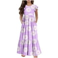 thumbnail image 1 of Yanlir Robe d'Été à Volants pour Filles 4-14 Ans, Robes Trapèze pour Enfants Sans Manches à Col Rond, Robe Soleil pour des Tenues Confortables et Stylées (Violet#4, 10 Ans), 1 of 5