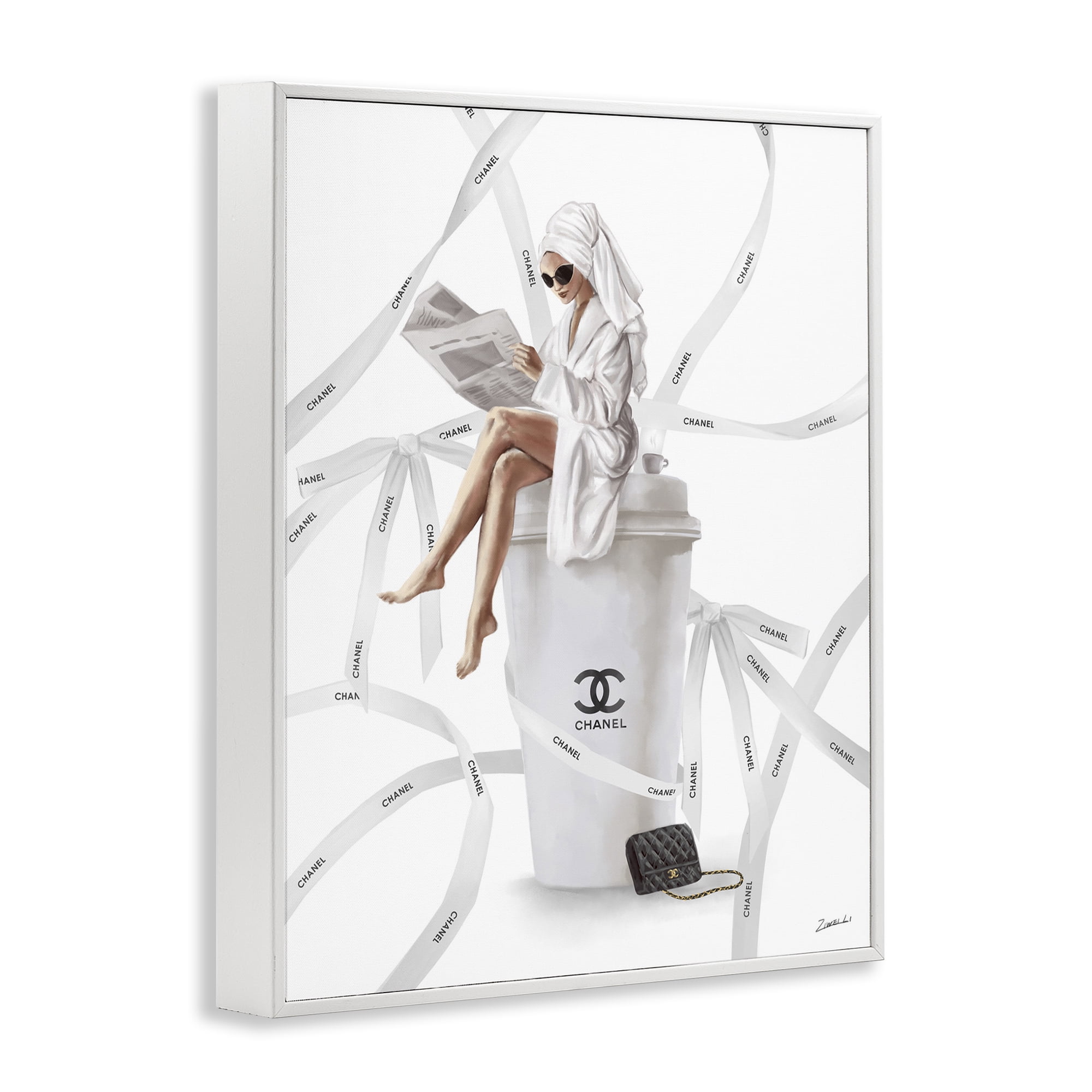 Stupell Industries Spa Girl in Bathrobe Typography Painting White Framed Art Print Wall Art, 24 x 30