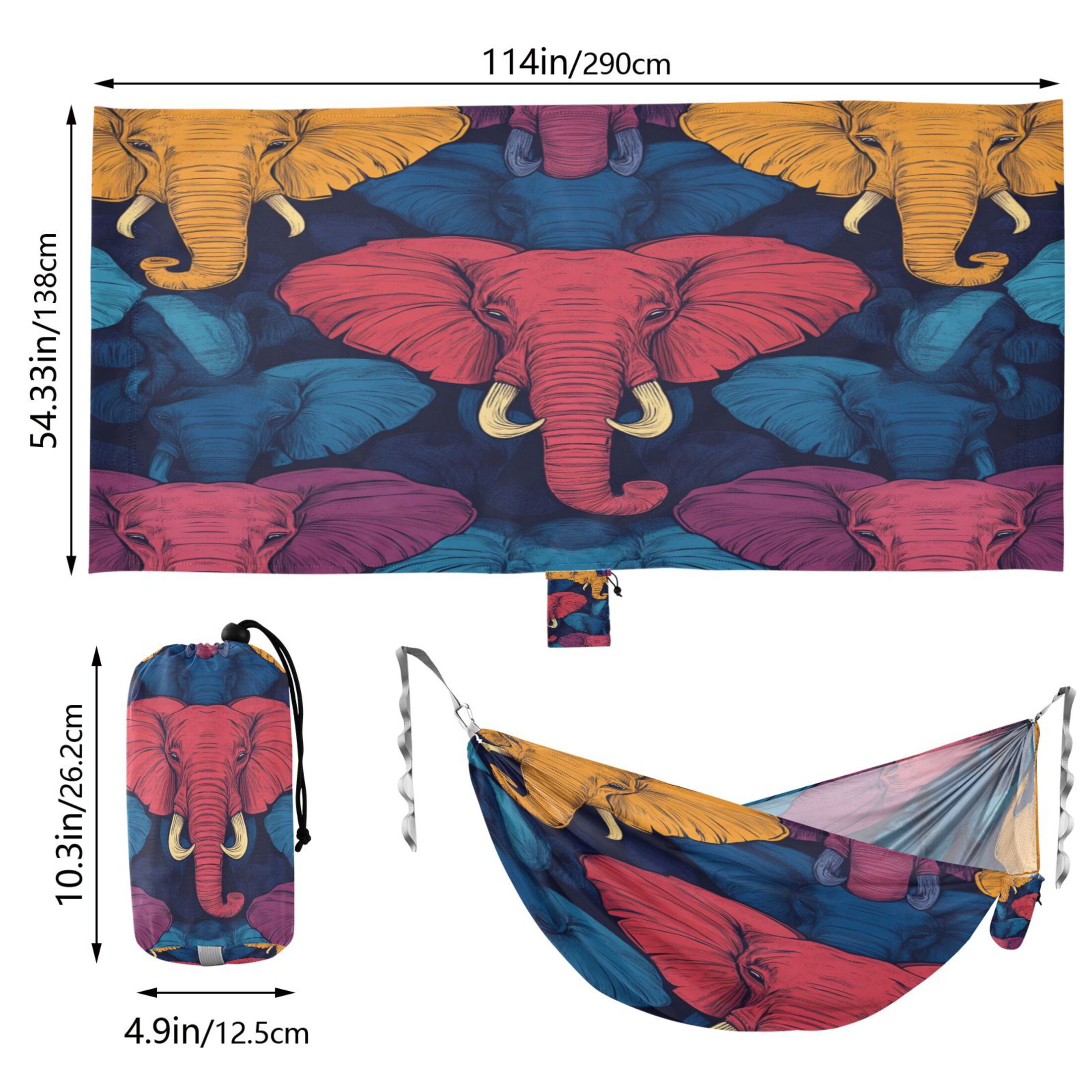 Hammock Camping Hammock Nylon Portable Hammock Travel Camping Hammock Colorful Beautiful Elephant