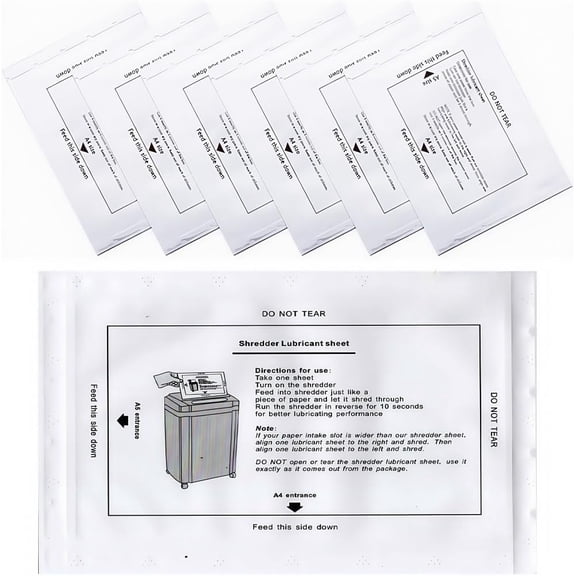 Paper Shredder Lubricant Sheets | Paper Shredder Oil | Convenient NO Dirty Hands for Home Office Shredders Cleaning (Pack of 6)