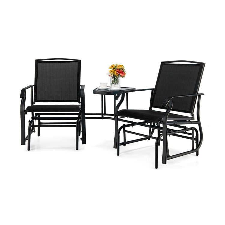Aimee Lii Patio Conversation Sets, Double Swing Glider Rocker Chair Set with Glass Table, Black