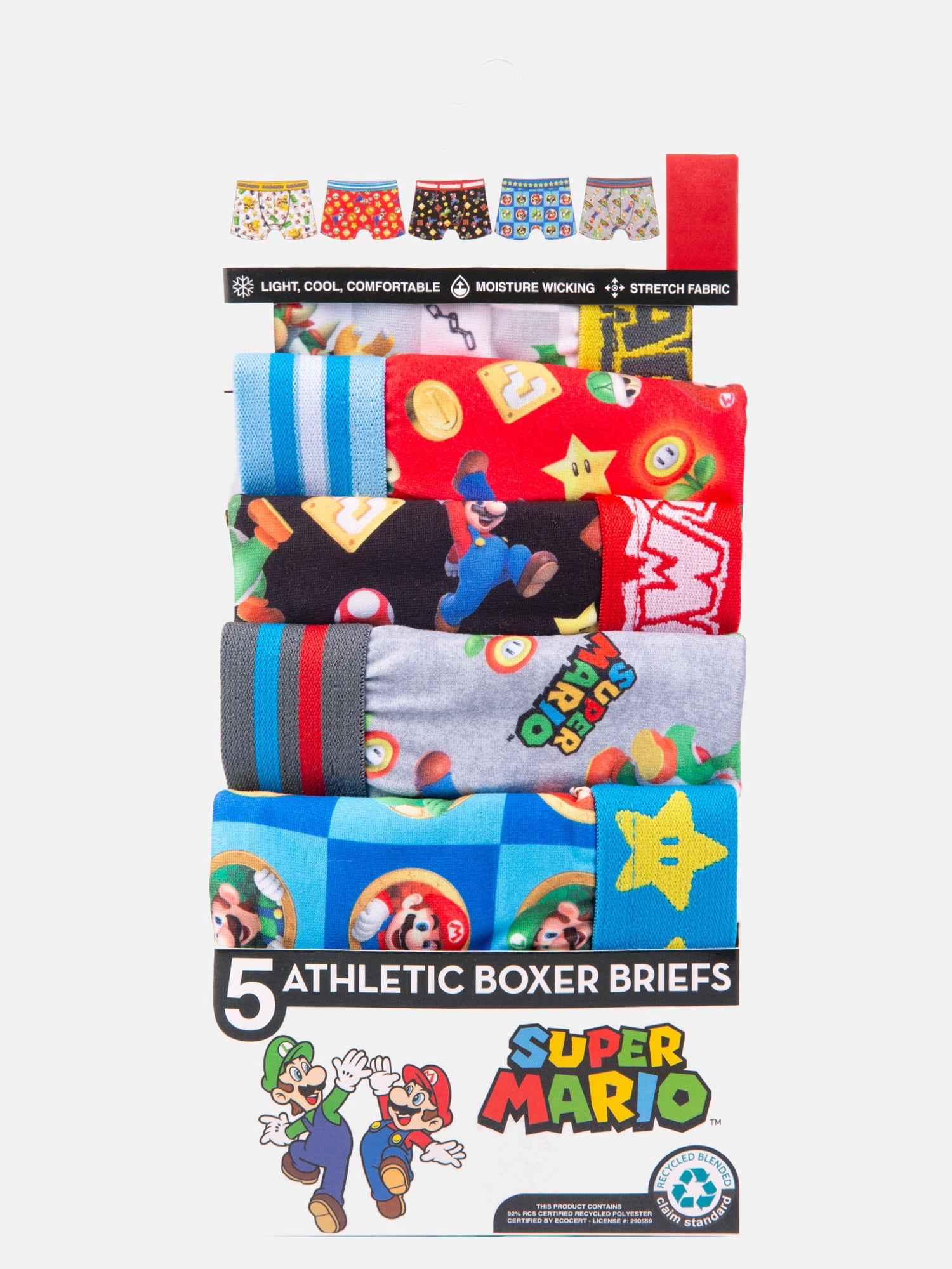 Mario Brothers Boys Athletic Boxer Brief Character Underwear, 5-Pack, Sizes XS-M