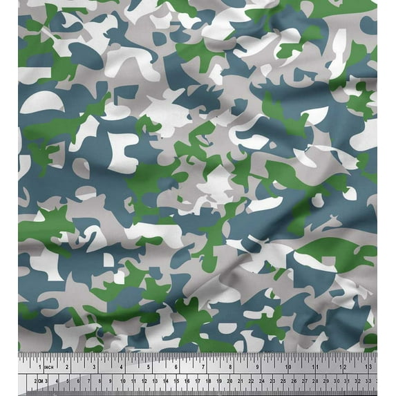 Soimoi Crepe Silk Fabric Two Tone With Grey Camouflage Print Sewing Fabric Yard 42 Inch Wide
