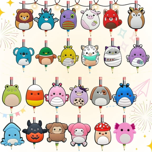24 Pcs Pencil Topper Decoration, Squishmallow Pencil Toppers, Pen Straw Topper Clips Decor