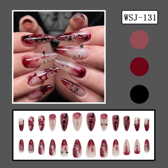 ONLYEOR Halloween Press On Nails Set, 4 Spooky Designs with Pumpkin Ghost & Drip Print, Reusable Fake Nails for Party & Daily Wear, D