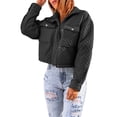 thumbnail image 1 of hirigin Women Fashion Wild Cropped Jacket Solid Color Turn-Down Collar Long Sleeve Single-Breasted Zipper-Up Pockets Coat, 1 of 7