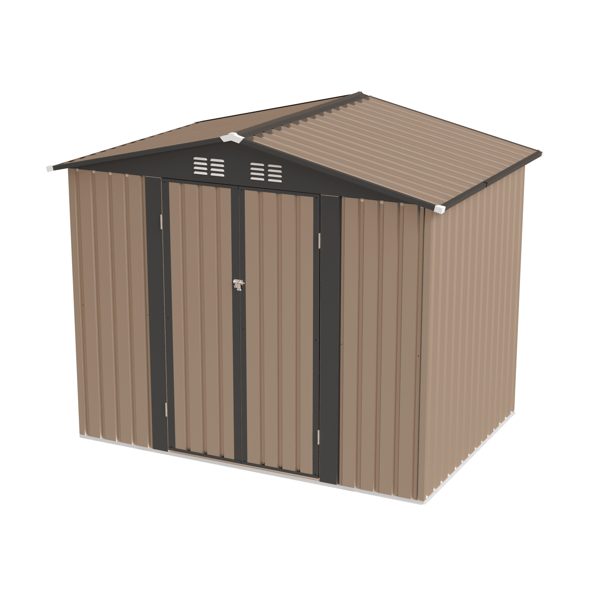 Mintazer 8x6 ft Pent Sloped Roof Outdoor Metal Storage Shed with Lockable Double Doors & Top Vent Slots, Weatherproof Garden Tool Storage House for Backyard Patio Lawn, Brown