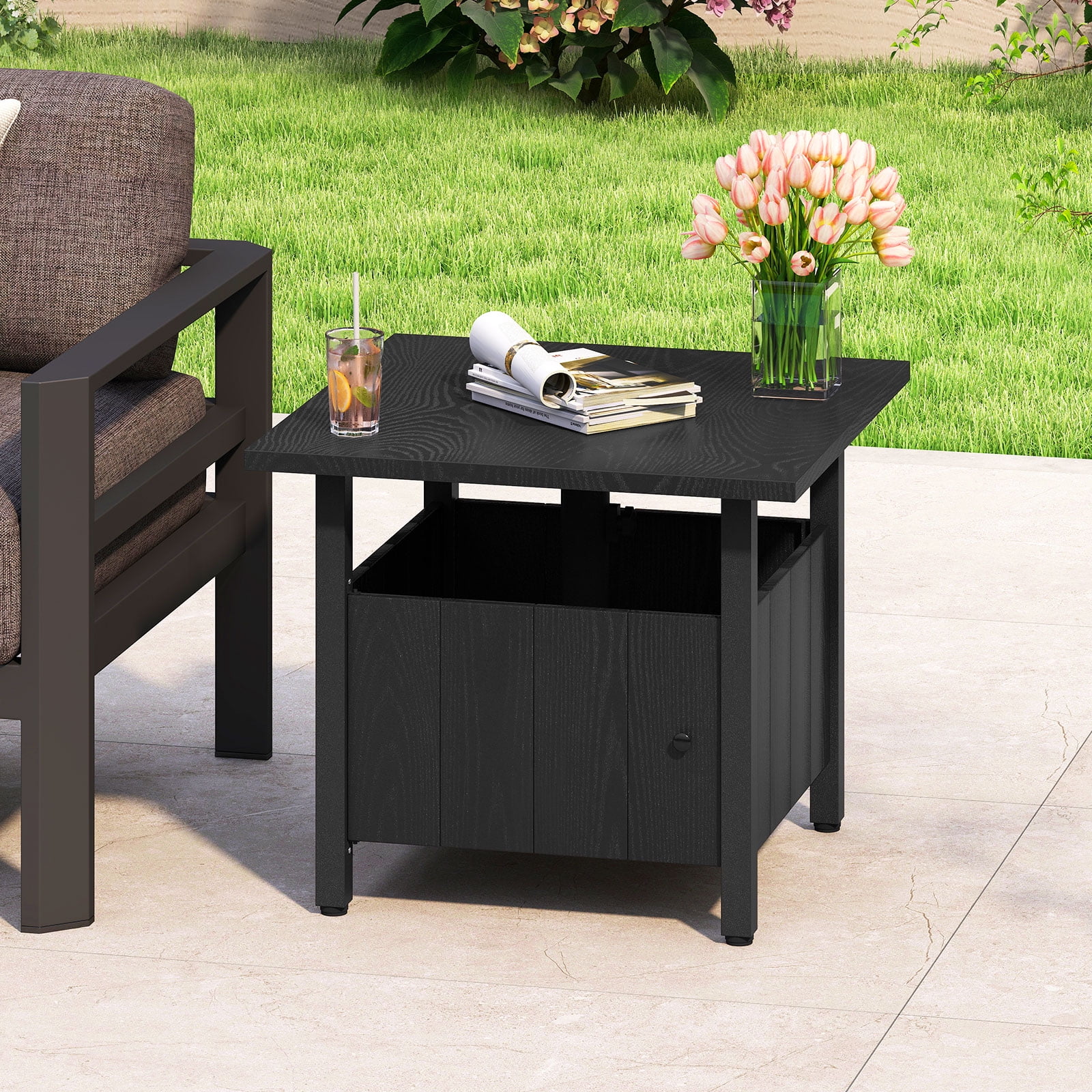 Gymax Outdoor Side Table w/ 1.89'' Umbrella Hole Patio Umbrella Table Base Stand