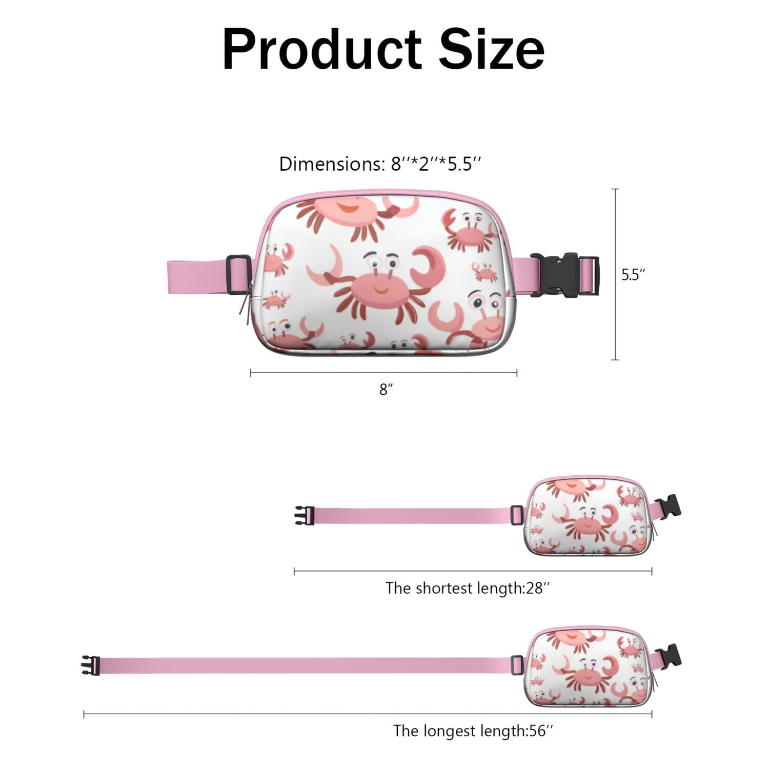 Waist Packs Bag Marine Adorable Crab Waist Bag Running Belt Bag for Jogging for Women Casual Waist Packs with Adjustable Strap Waterproof Belt Bag for Workout Running Travelling