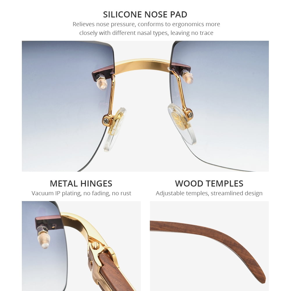HEPIDEM Wood  Sunglasses for Men Rimless Square Wood Sun Glasses (50259 Wood Gray)