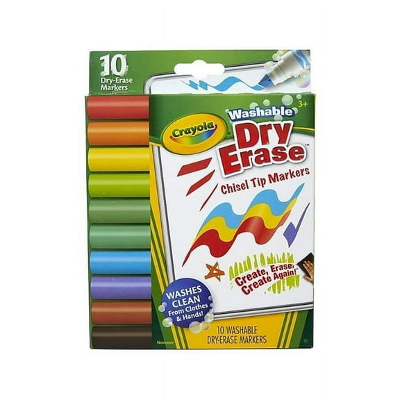 Crayola 58-7733 Chisel Tip Dry Erase Washable Markers, Assorted Colors - Pack of 10