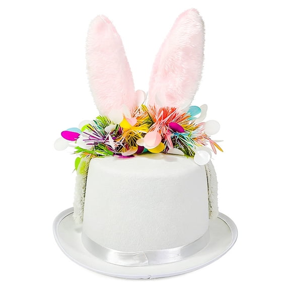 Easter Bunny Ear Top Hat for Kids Mad Rabbit Topper Plush Hat White Rabbit for Halloween