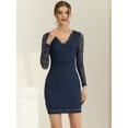 thumbnail image 3 of Mini vestido ajustado elegante de malla transparente de manga larga con encaje elástico para mujer Azul Marino XL, 3 of 6