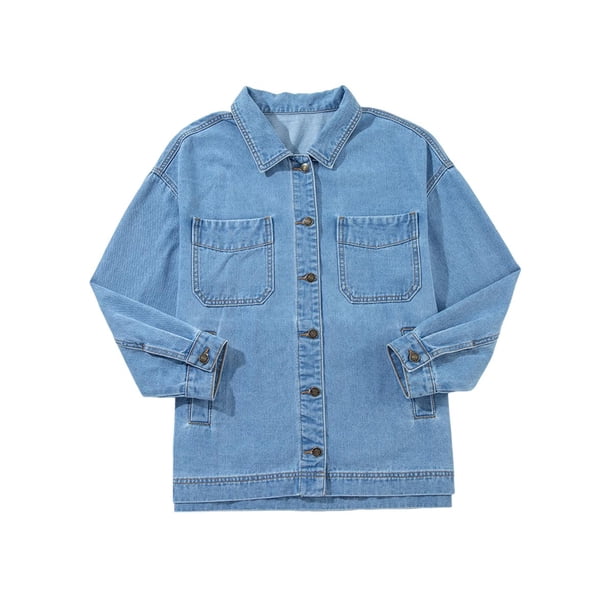 Chaqueta Vaquera de Mujer Oversize Estilo Boyfriend con Botones, Larga y Abertura Lateral. Chaqueta Vaquera Zimbaplatinum. Azul L