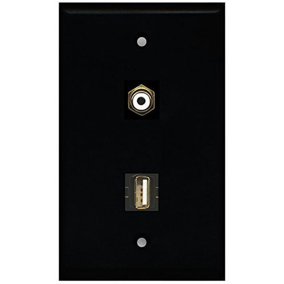 RiteAV - Black 1 Port RCA White 1 Port USB A-A Wall Plate