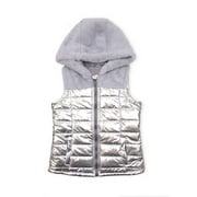 p.s.09 from aeropostale Metallic Puffer Vest with Faux Fur Hood (Little Girls & Big Girls)