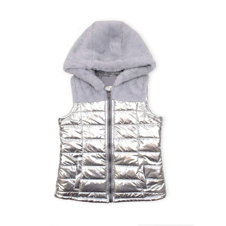 p.s.09 from aeropostale Metallic Puffer Vest with Faux Fur Hood (Little Girls & Big Girls)