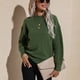thumbnail image 3 of Suéter de cuello redondo anudado de color verde liso de manga larga para mujer para citas, trabajo y compras, talla M, 3 of 8