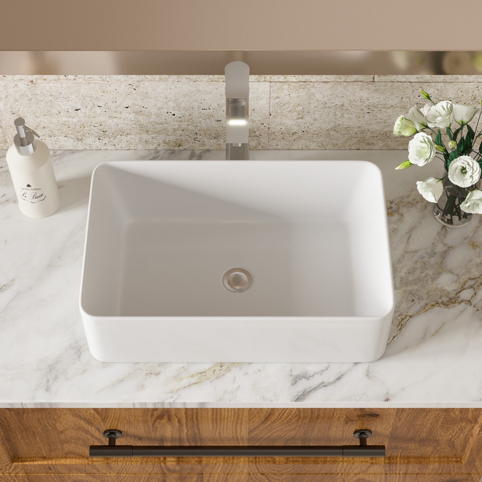 21"×14"×5.5" White Ceramic Rectangular Countertop Bathroom Sink