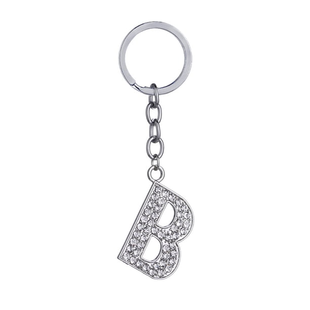EeaseMX Llavero con letras del alfabeto, sencillo y elegante, de metal con diamantes de imitación, colgante para bolso, regalo de cumpleaños (letra B)