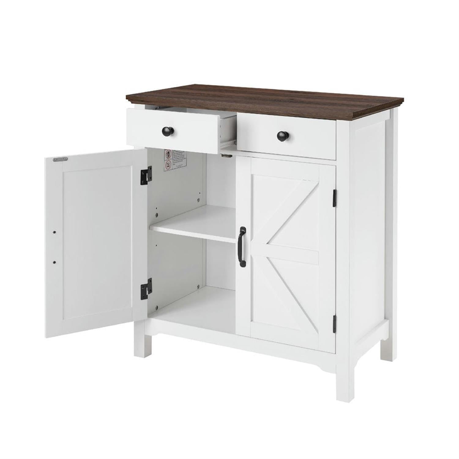 Demi Bonn Farmhouse Buffet Cabinet with Drawer and Adjustable Shelf, Storage Cabinet, Barn Door Accent Sideboard for Kitchen, Living Room, Entryway, White