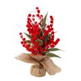 thumbnail image 2 of Dserfhy Small Christmas Artificial Plants with Burlap Base Faux Pine Branches with Red Berries/Poinsettias Flower for Winter Indoor Home Office Table Fireplace Decor, 2 of 8