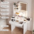 thumbnail image 5 of Haewon Small Vanity Desk with Mirror and Lights, Makeup Vanity with Charging Station, Compact Dressing Table Set with Storage Chair, Drawer and Shelves for Bedroom, White, 5 of 8