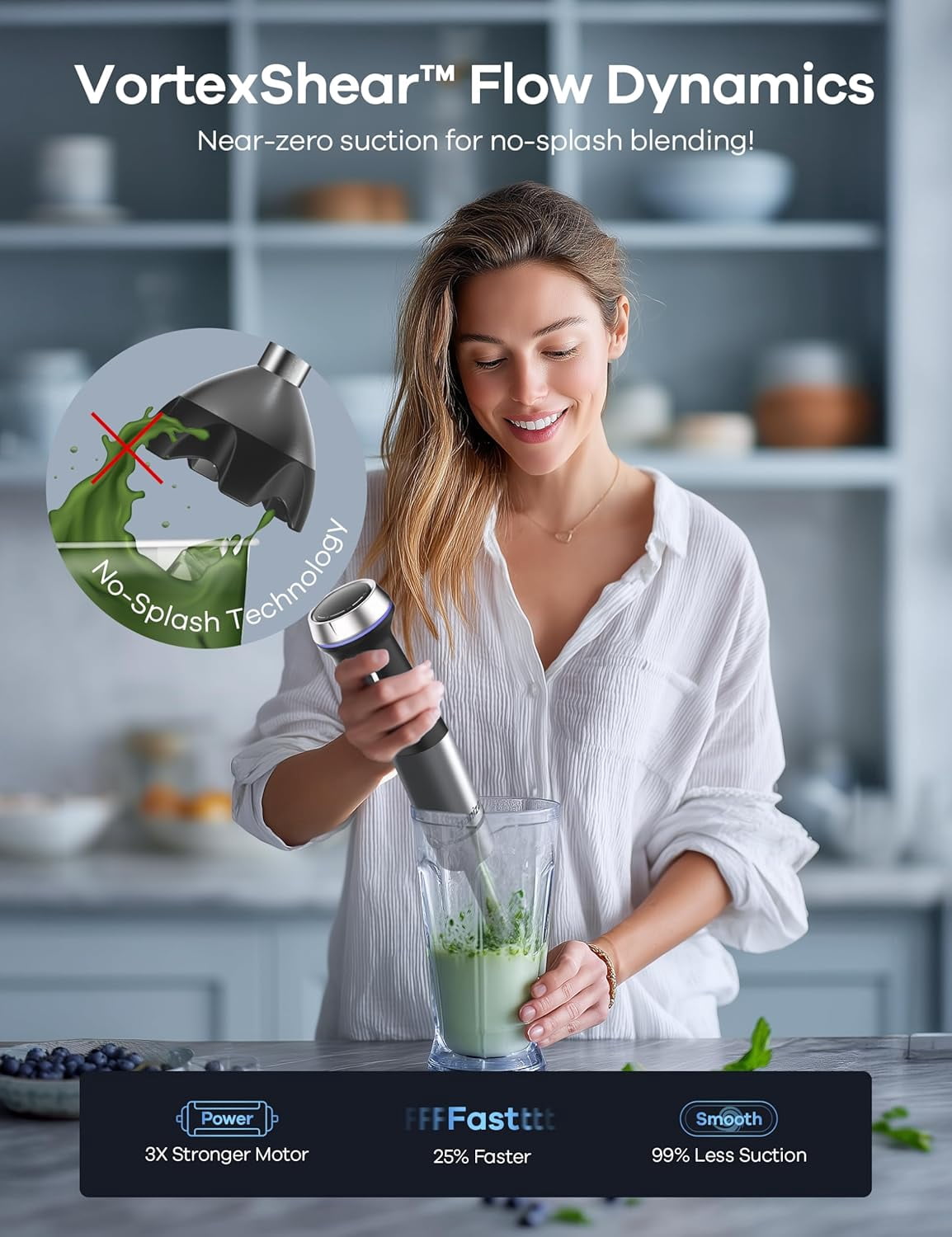 Immersion Blender 5 in 1 Hand Blender Max 1000W Heavy Duty Motor, 16 Speed Mode Handheld Blender Blade (8 IN1)
