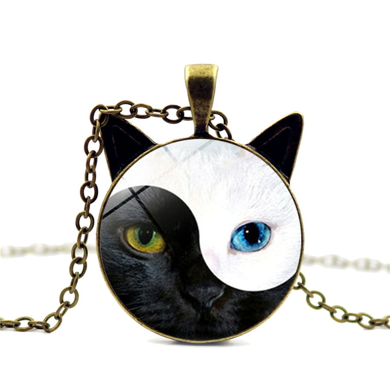 Cat Mom Glass Locket Necklace Floating Charms Kitty Paw Print