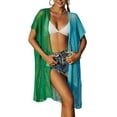 thumbnail image 1 of Mujer Bikini Coverup Color Contraste Mangas cortas Ahueca hacia fuera el traje de baño Frente abierto Abrigo, 1 of 6