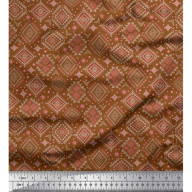 Soimoi Satin Silk Fabric Aztec Southwestern Print Fabric by The Yard 42 Inch Wide