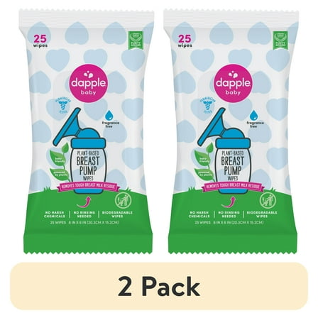 Dapple Baby Plant-Based Breast Pump Cleaning Wipes, Fragrance Free, 1 Resealable Pack, 25 Wipes